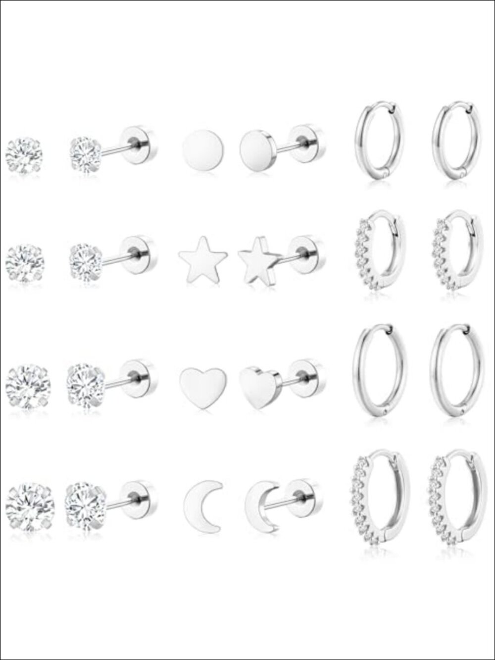 9 Pairs 14K Gold Plated Hoop Earrings Set Twisted Huggie Stainless Steel